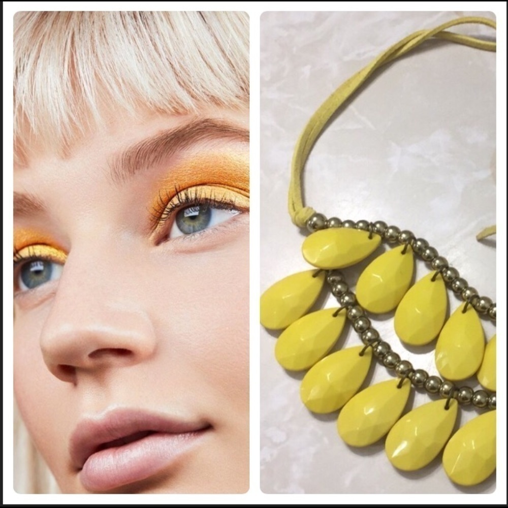 Beaded Yellow Statement Necklace - image 2